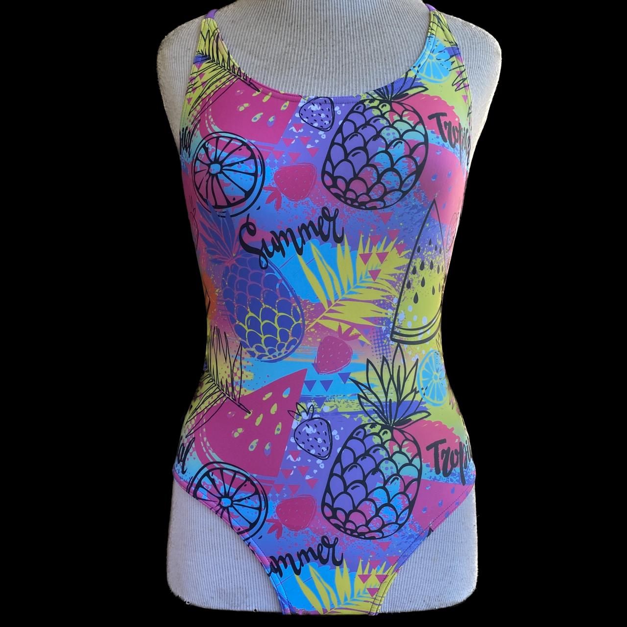Rippled Effect Girls One Piece - Tropical
