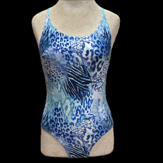 Rippled Effect Womens One Piece - Blue Animal