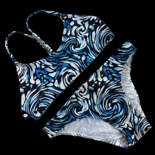 Rippled Effect Womens Two-Piece: Blue Swirls