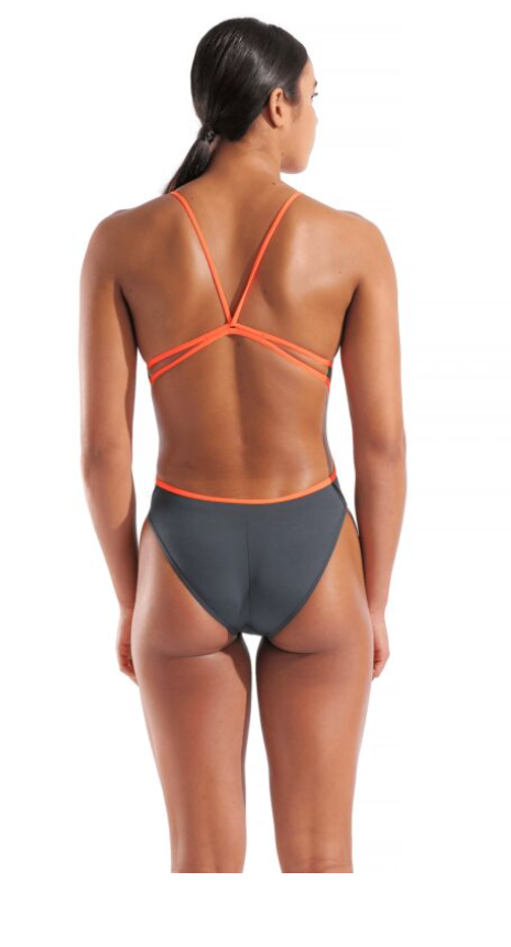 Arena Women's Lace Back Solid - Asphalt/coral