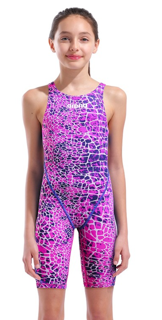 Arena Girls Junior Powerskin ST NEXT Openback Kneesuit -Snake PInk