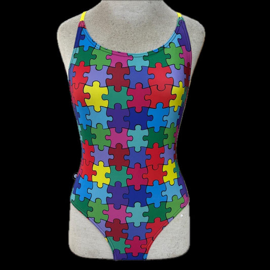 Rippled Effect Girls One Piece - Puzzle