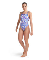 Arena Womens One Piece Lace Back - Allover Neon Blue