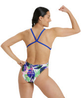 Arena Womens Crazy One Piece XBack Allover - Neon Blue Multi