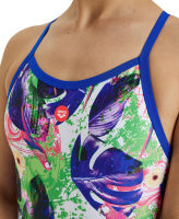 Arena Womens Crazy One Piece XBack Allover - Neon Blue Multi