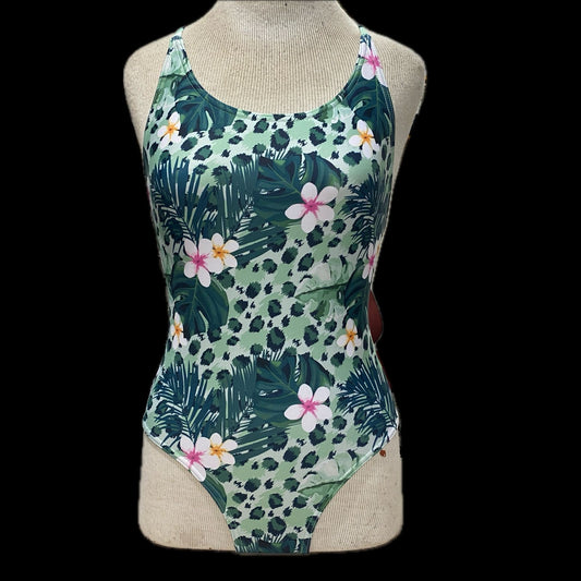 Rippled Effect Girls One Piece - Tropical Leopard