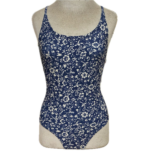Rippled Effect Girls One Piece - Navy and Cream Floral