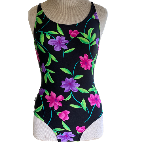 Rippled Effect Womens One Piece - Black Floral