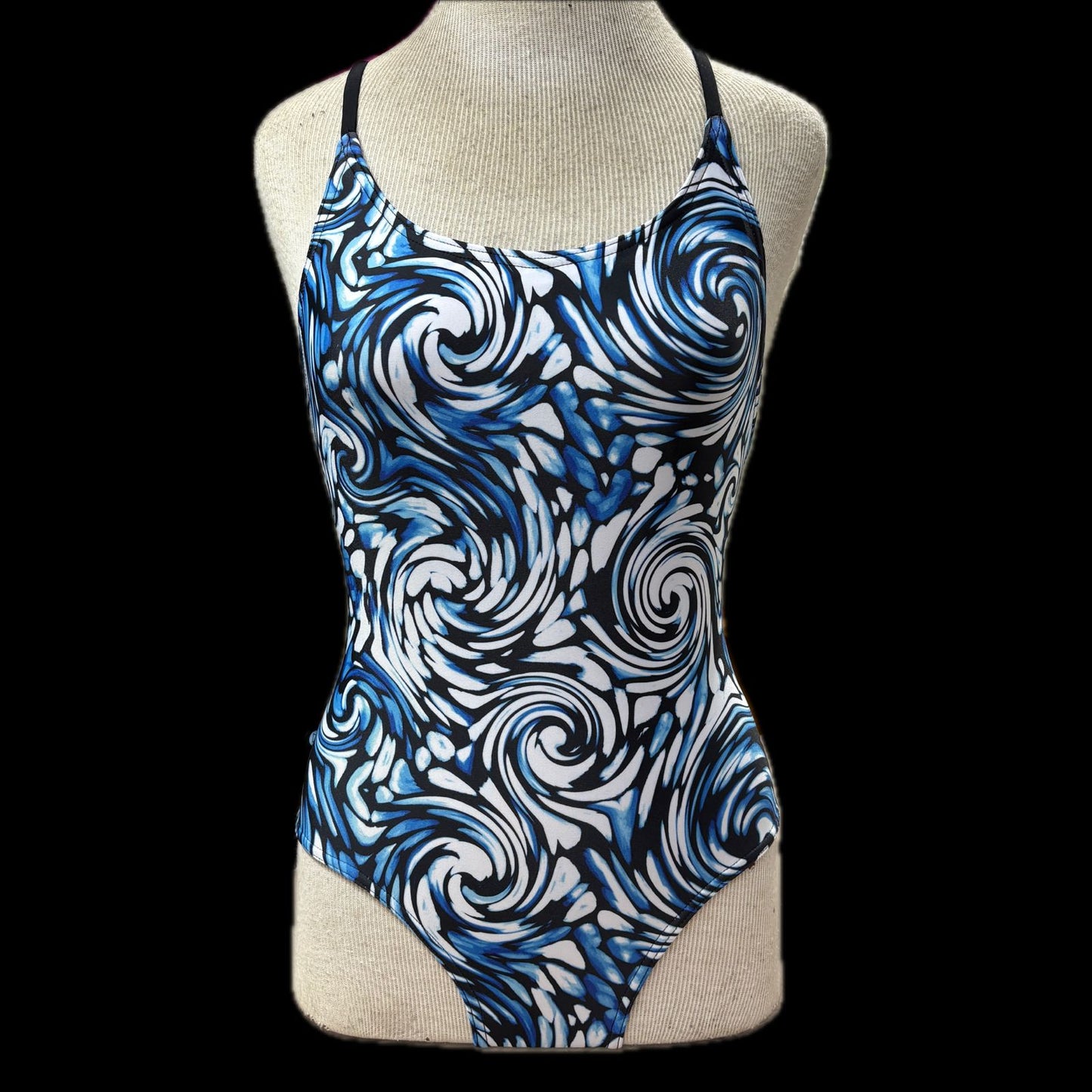 Rippled Effect Girls One Piece - Blue Swirls