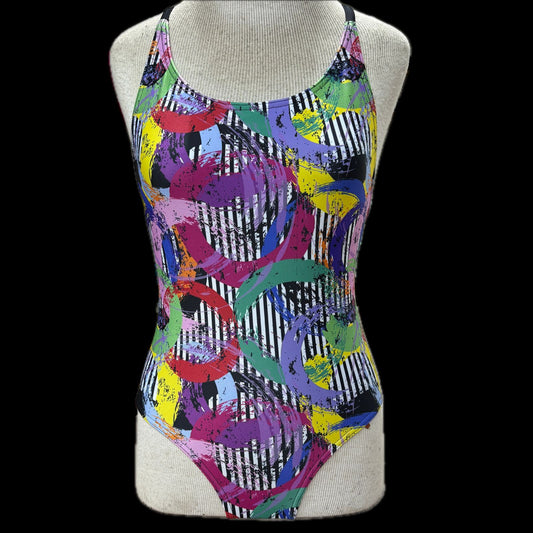 Rippled Effect Girls One Piece - Paint Strokes