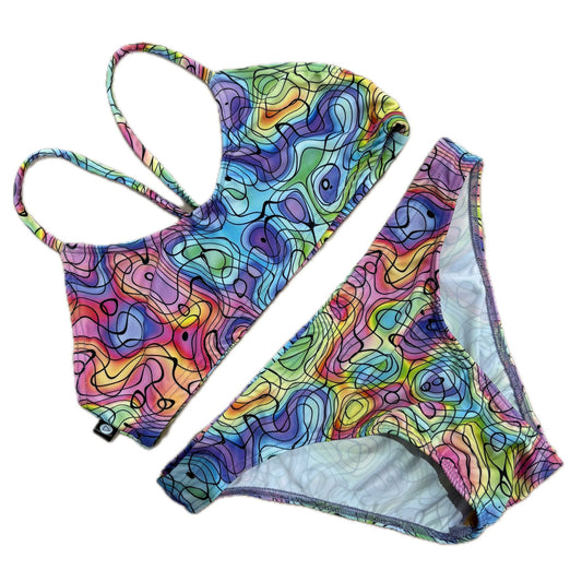 Rippled Effect Womens Two-Piece: Rainbow Doodles