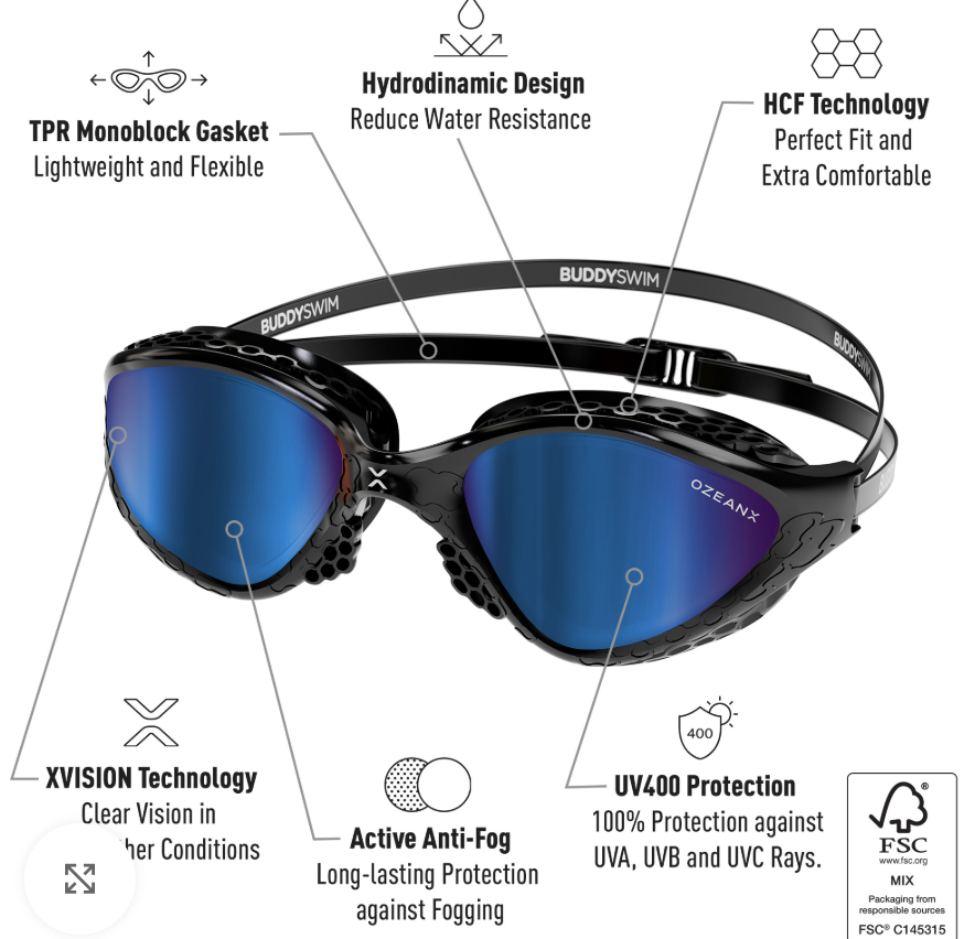 Buddyswim OzeanX Goggles Bk/Blue mirror