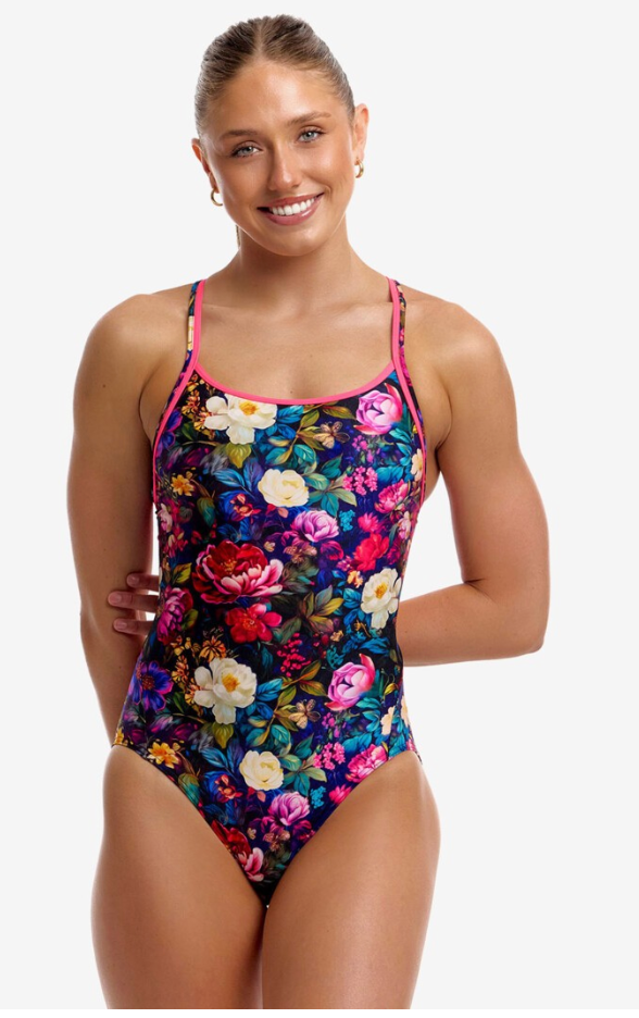 Funkita Womens Diamond Back One Piece - Bed of Roses