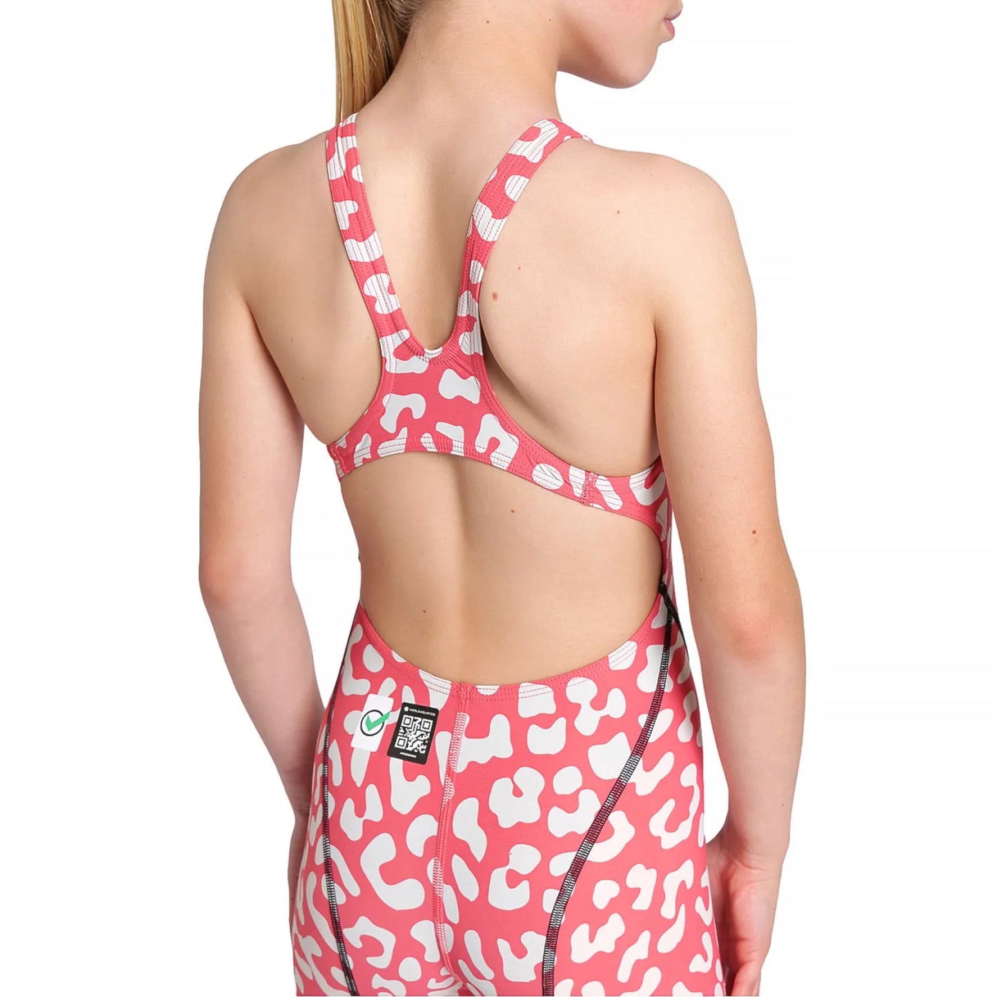 Arena Girls Junior Powerskin ST NEXT Openback Kneesuit - Leopard Skin Geranium